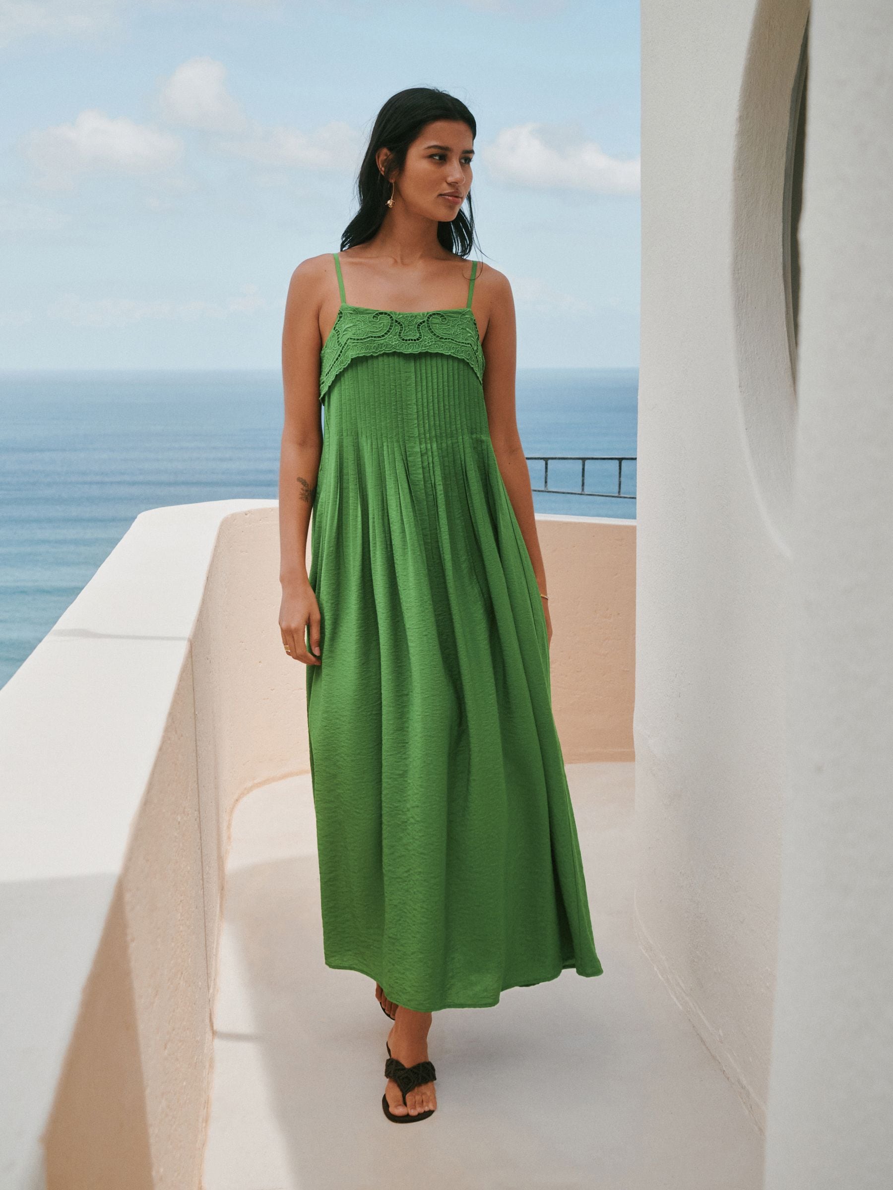 Buy Green Pintuck Foldover Midi Summer Dress from the Next UK