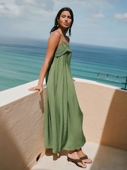 Green Pintuck Foldover Midi Summer Dress - Image 4 of 5