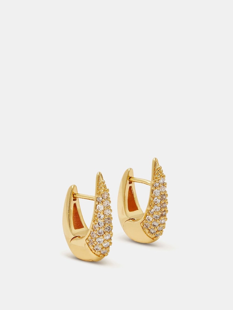 Accessorize Gold Tone 14ct Plated Diamanté Hook Hoop Earrings - Image 2 of 3 Accessorize Gold Tone 14ct Plated Diamanté Hook Hoop Earrings - Image 2 of 3