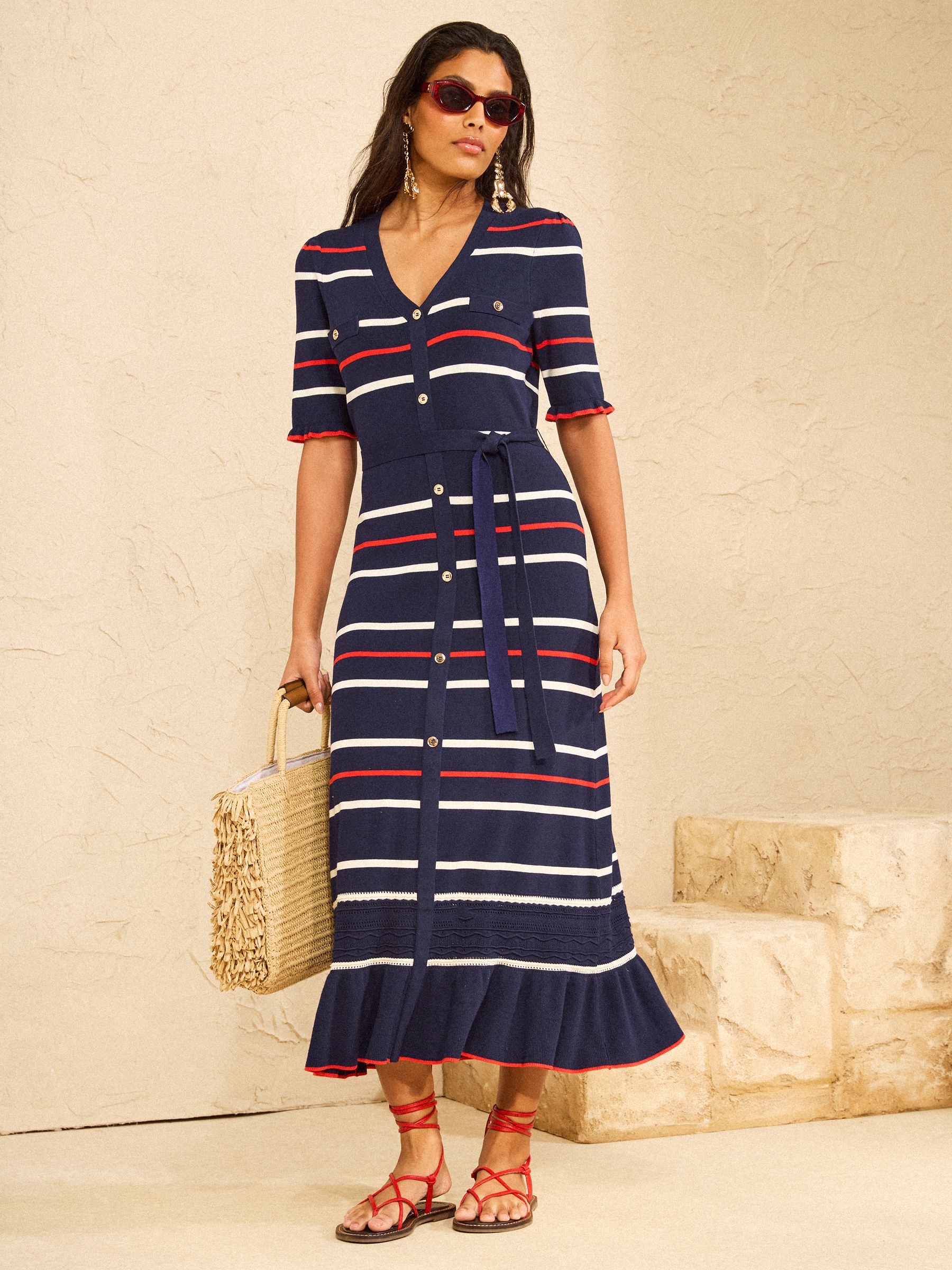 Buy Love & Roses Navy Red And White Striped Knitted Midi Dress