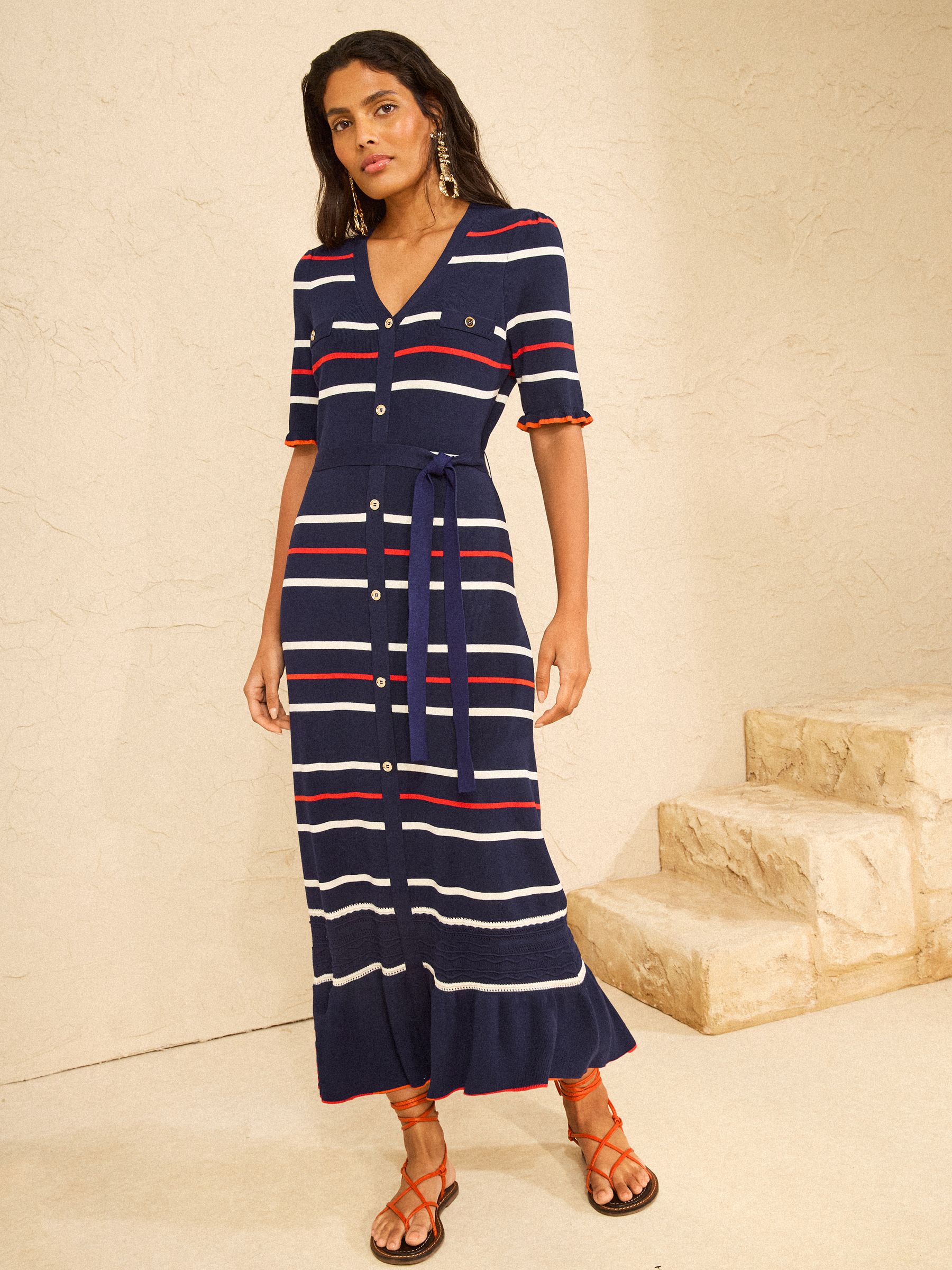 Buy Love & Roses Navy Red And White Striped Knitted Midi Dress