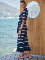 Love & Roses Navy/Red And White Striped Knitted Midi Dress - Image 3 of 4