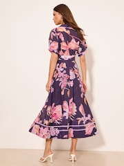 Lipsy Navy Petite Premium Floral Print Embellished Placket Midi Dress With Viscose - Image 4 of 4