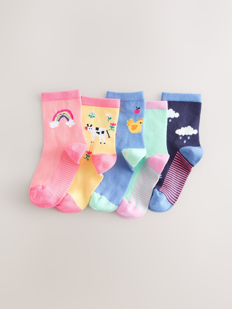Multi Cotton Rich Farm Characters Ankle Socks 5 Pack - Image 1 of 3