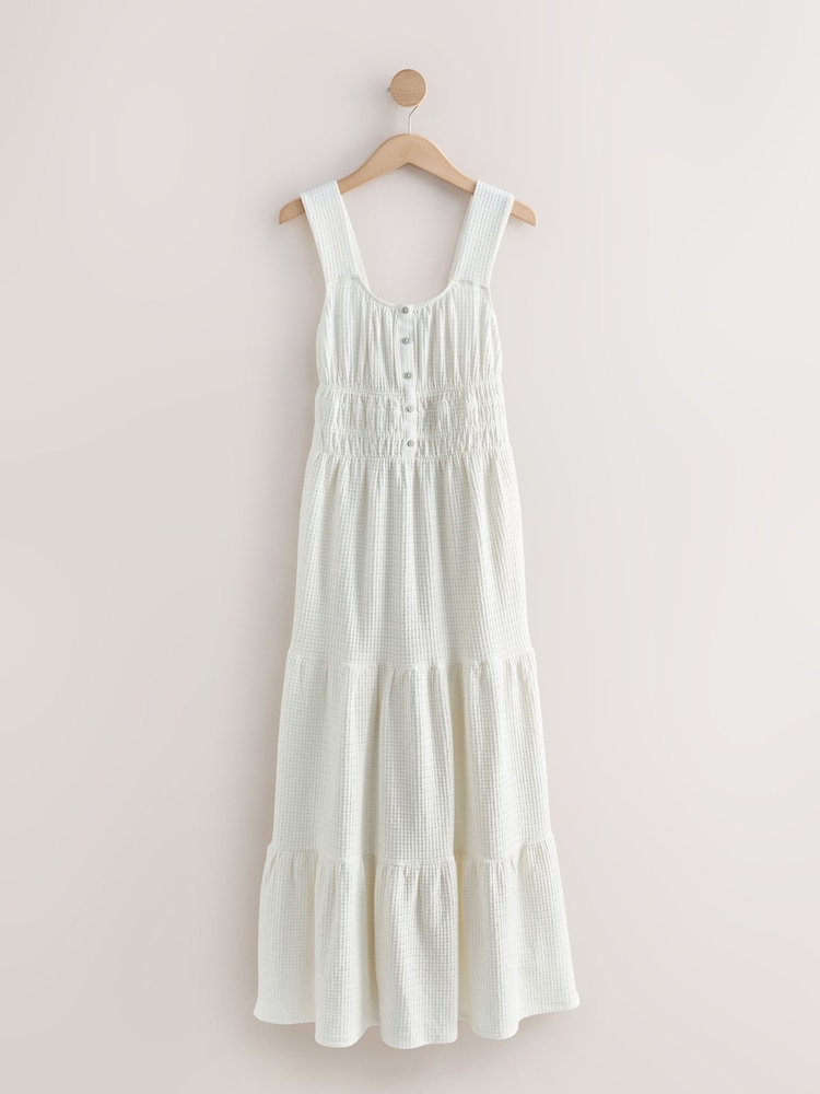 Ecru Sleeveless Textured Jersey Midi Summer Dress - Image 1 of 3