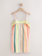 Neon-Pink, Streifen - Mini-Sommerkleid mit Trägern und Umschlag - Bild 1 von 3