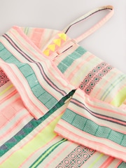 Neon-Pink, Streifen - Mini-Sommerkleid mit Trägern und Umschlag - Bild 3 von 3