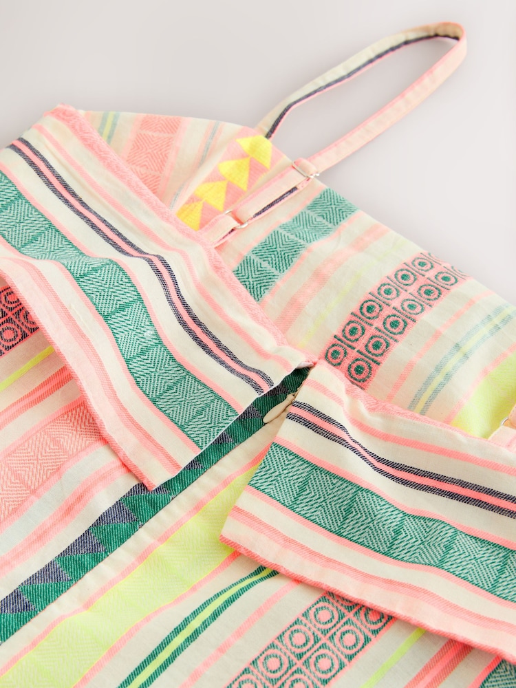 Neon-Pink, Streifen - Mini-Sommerkleid mit Trägern und Umschlag - Bild 3 von 3