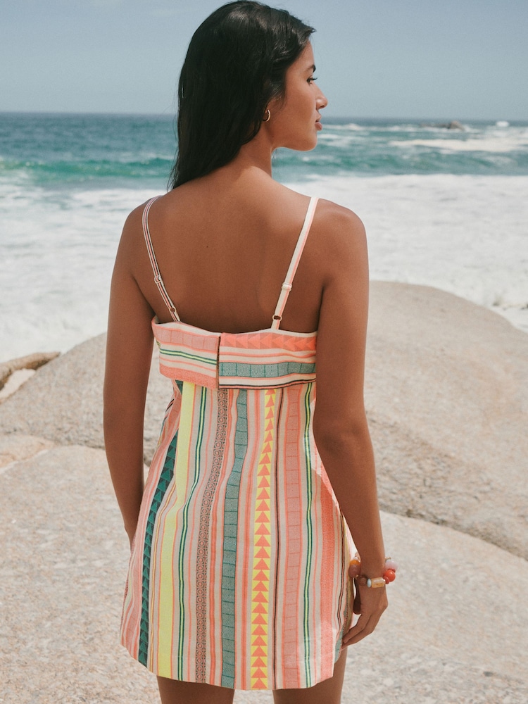 pink striped summer dress Pink Striped Midi Dress With Pockets, Sleeveless Summer Dress, A-line Cotton Dress, Vacation Dress for Women