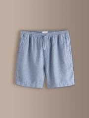 ライトブルー - 100% Linen Drawstring Waist Shorts - 画像 6 / 10