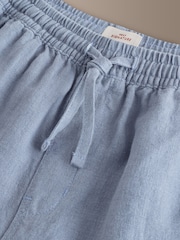 ライトブルー - 100% Linen Drawstring Waist Shorts - 画像 7 / 10