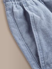 ライトブルー - 100% Linen Drawstring Waist Shorts - 画像 8 / 10