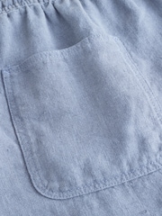 ライトブルー - 100% Linen Drawstring Waist Shorts - 画像 9 / 10