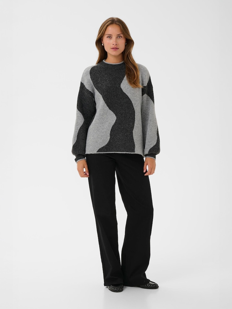 Kaffe Grey Kawilma Long Sleeve Knit Pullover Jumper - Image 2 of 5