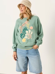 FatFace Alex Green Coral Graphic Crew Sweat Top - Image 1 of 6