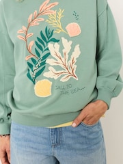 FatFace Alex Green Coral Graphic Crew Sweat Top - Image 2 of 6