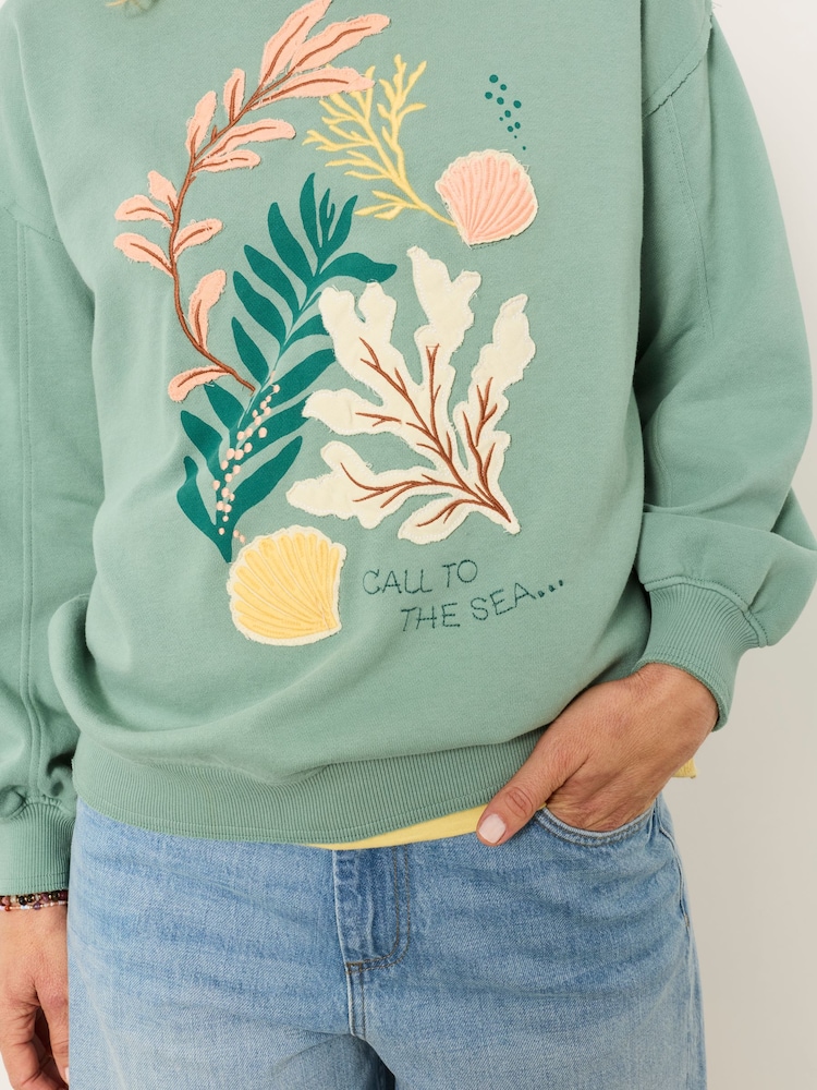 FatFace Alex Green Coral Graphic Crew Sweat Top - Image 2 of 6