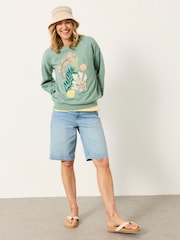 FatFace Alex Green Coral Graphic Crew Sweat Top - Image 3 of 6