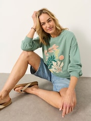 FatFace Alex Green Coral Graphic Crew Sweat Top - Image 5 of 6