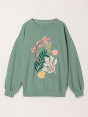 FatFace Alex Green Coral Graphic Crew Sweat Top - Image 6 of 6
