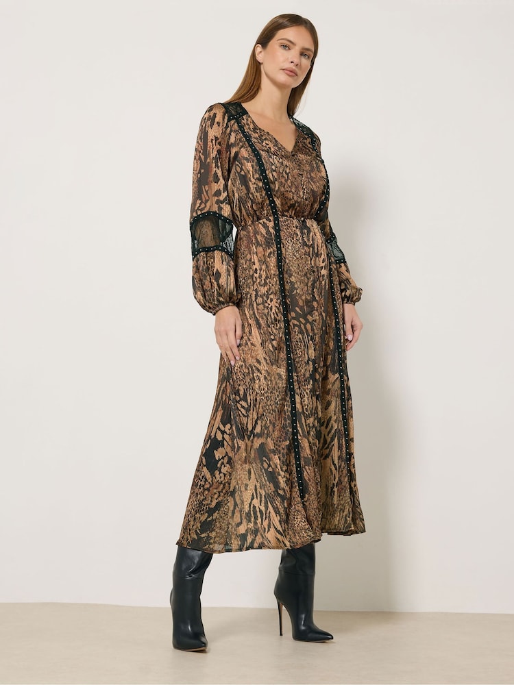 Star by Julien MacDonald Natural Studded Lace Trim Midi Dress - Image 1 of 6 Star by Julien MacDonald Natural Studded Lace Trim Midi Dress - Image 1 of 6