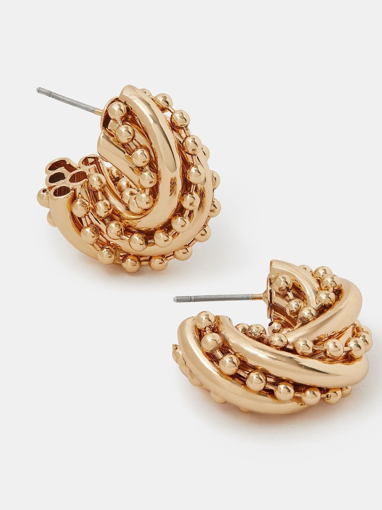 Accessorize Gold Tone Ball Twist Hoop Earrings - Image 1 of 2 Accessorize Gold Tone Ball Twist Hoop Earrings - Image 1 of 2