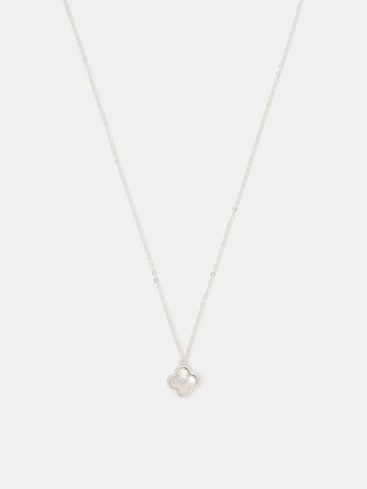Accessorize 925 Sterling Silver Mother of Pearl Clover Pendant Necklace - Image 2 of 2 Accessorize 925 Sterling Silver Mother of Pearl Clover Pendant Necklace - Image 2 of 2