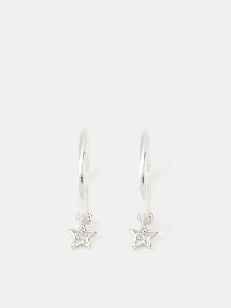 Accessorize Silver Tone Sterling Star Charm Hoop Earrings - Image 2 of 2 Accessorize Silver Tone Sterling Star Charm Hoop Earrings - Image 2 of 2