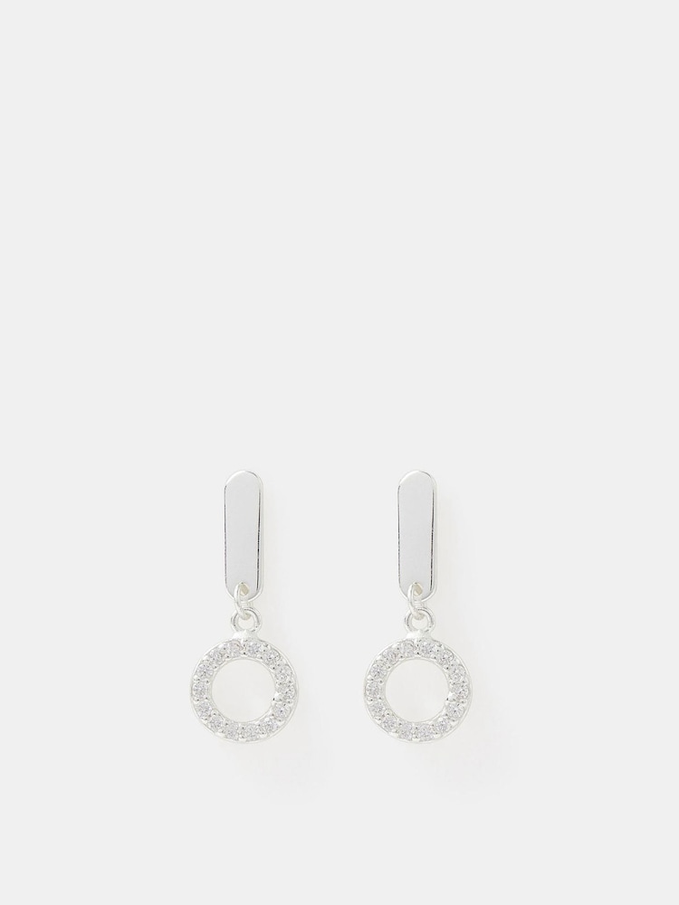 Accessorize Silver Tone Sterling Diamanté Circle Drop Earrings - Image 2 of 2 Accessorize Silver Tone Sterling Diamanté Circle Drop Earrings - Image 2 of 2