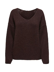 JDY Brown Reversible V-Neck Jumper - Image 1 of 3