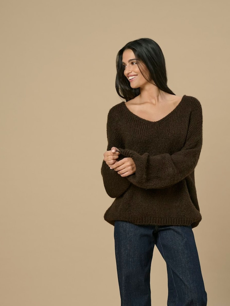 JDY Brown Reversible V-Neck Jumper - Image 3 of 3 JDY Brown Reversible V-Neck Jumper - Image 3 of 3