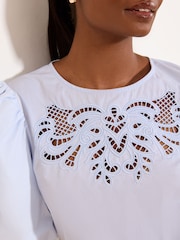 Lipsy Light Blue Puff Sleeve Cutwork Detail Top - Image 4 of 5