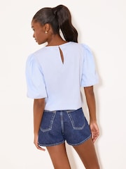 Lipsy Light Blue Puff Sleeve Cutwork Detail Top - Image 5 of 5