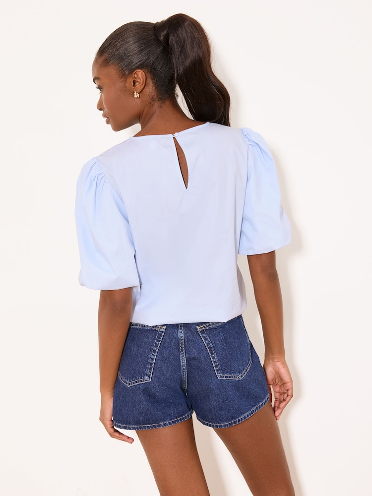 Lipsy Light Blue Puff Sleeve Cutwork Detail Top - Image 5 of 5