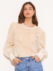 Lipsy White Floral Cut out Blouse - Image 1 of 5