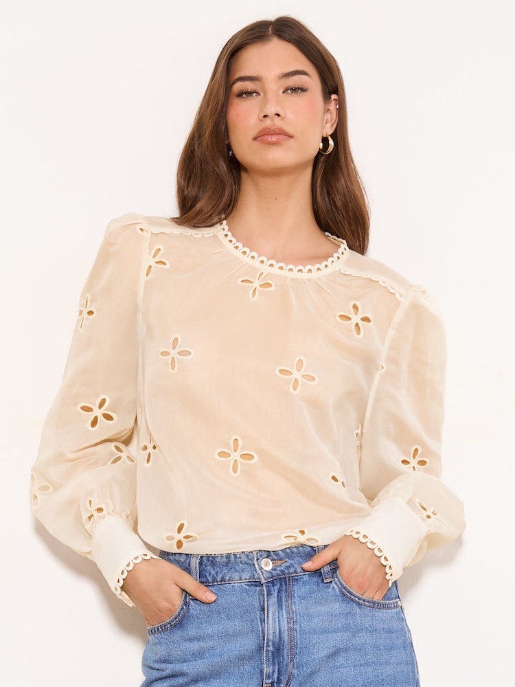 Lipsy White Floral Cut out Blouse - Image 1 of 5