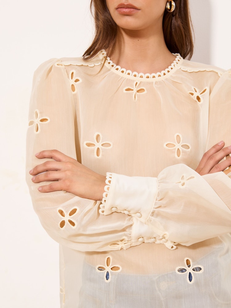 Lipsy White Floral Cut out Blouse - Image 2 of 5