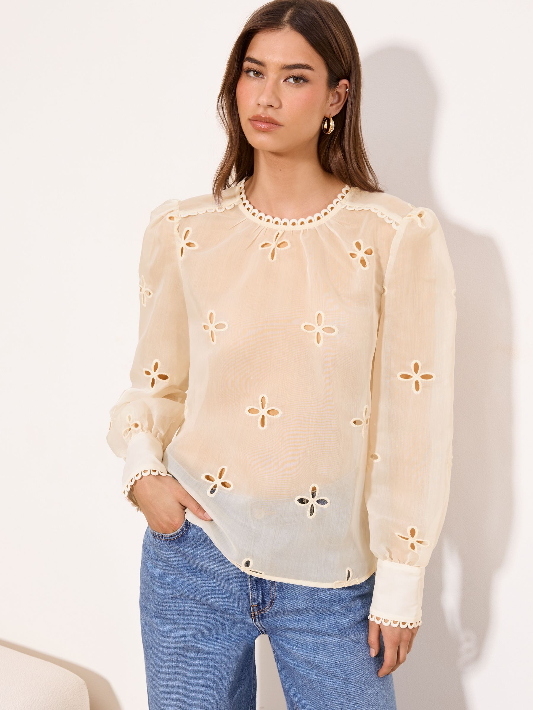 Buy Lipsy Cream Floral Embroidery Blouse from Next USA