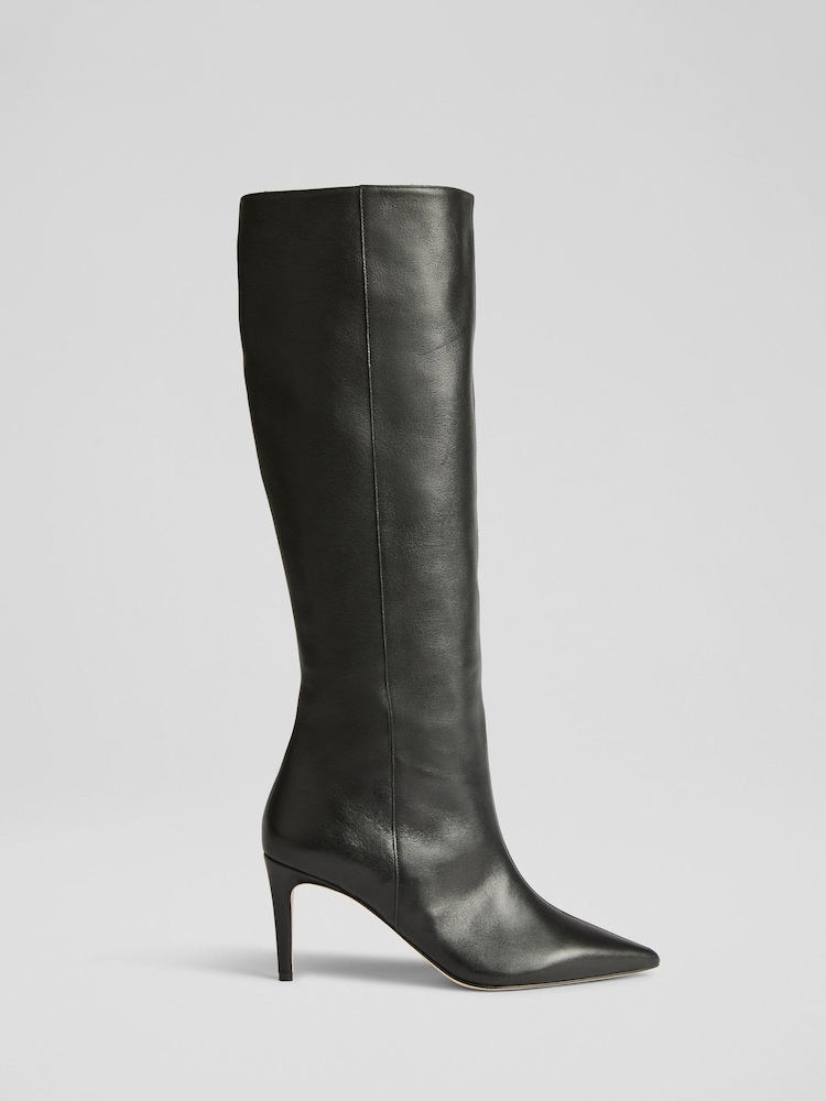 LK Bennett Black Astrid Black Leather Knee Boots - Image 1 of 4