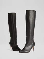 LK Bennett Black Astrid Black Leather Knee Boots - Image 3 of 4