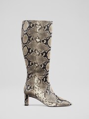 LK Bennett Black Margarite Snake Effect  Knee Boots - Image 1 of 4