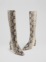 LK Bennett Black Margarite Snake Effect  Knee Boots - Image 2 of 4