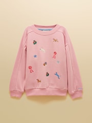 Joules Girls' Avery Pink Icons Embroidered Sweatshirt - Image 1 of 4