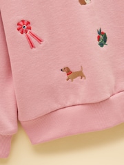 Joules Girls' Avery Pink Icons Embroidered Sweatshirt - Image 3 of 4
