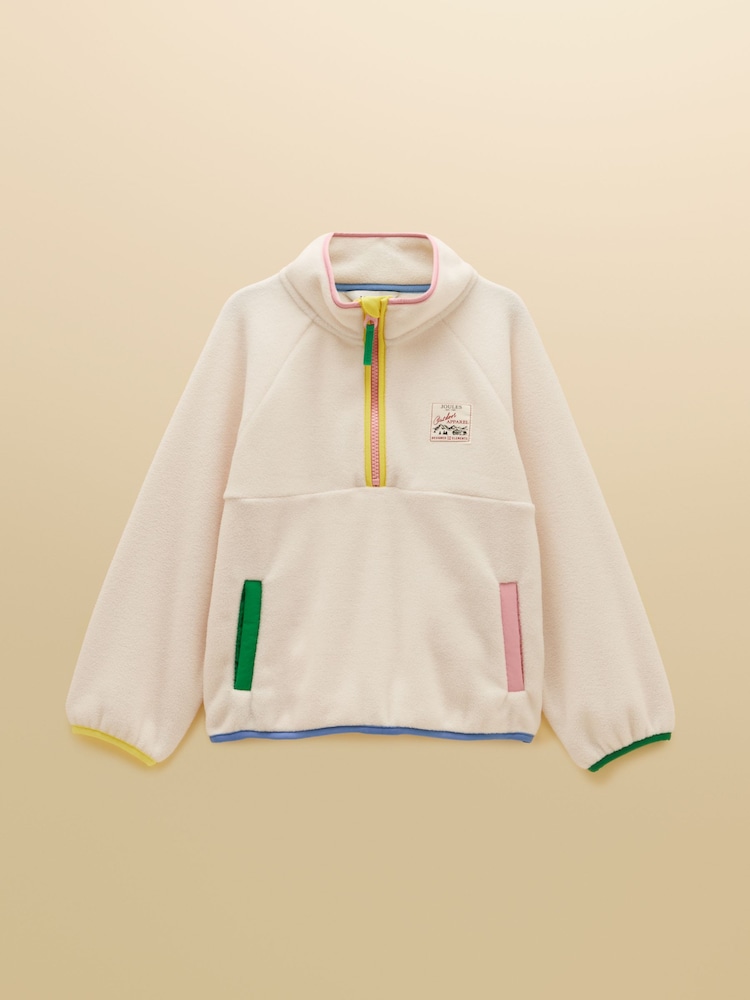 Joules Girls' Breeze Cream Colourblock Polar Fleece Quarter Zip - Image 1 of 6