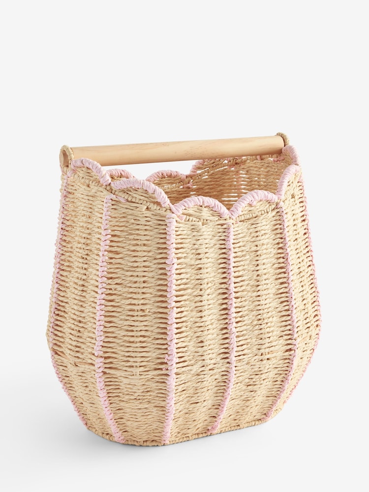 Pink Scallop Weave Toilet Roll Holder and Storage - Image 1 of 1 Pink Scallop Weave Toilet Roll Holder and Storage - Image 1 of 1