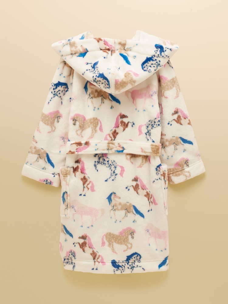 Joules Girls' Snug Cream Horse Dressing Gown - Image 2 of 5