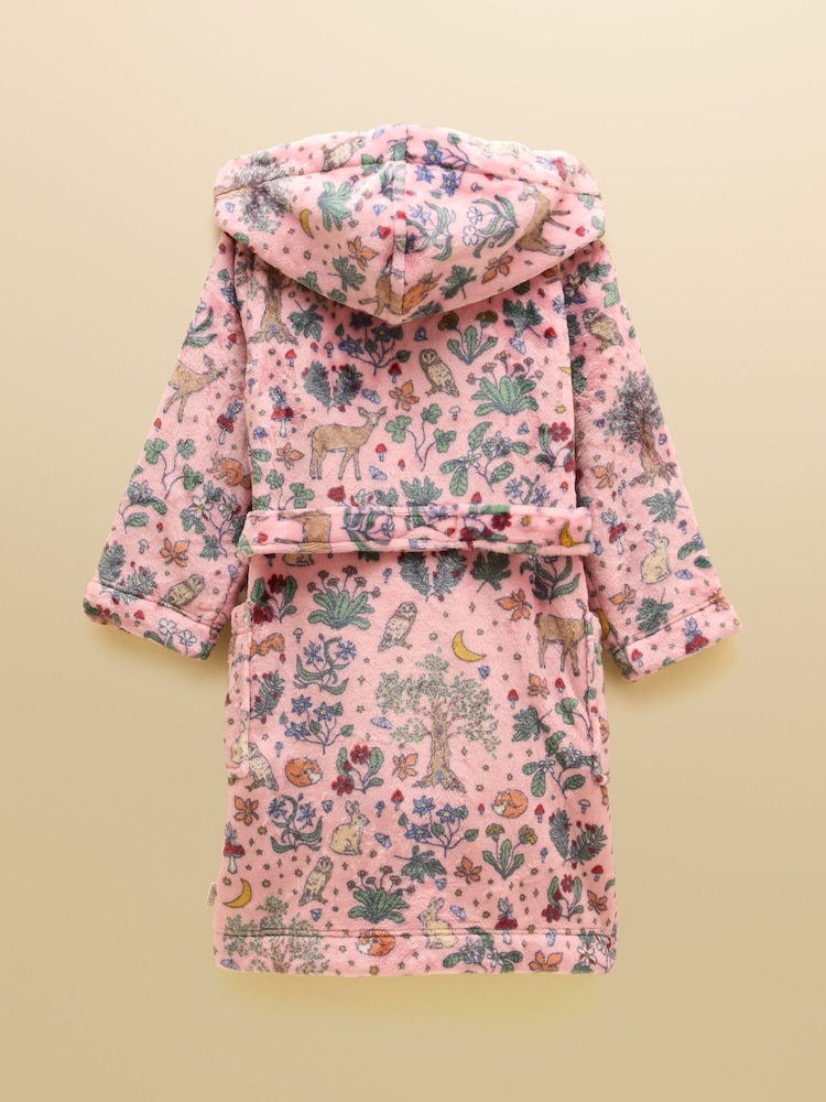 Joules Girls' Snug Pink Woodland Dressing Gown - Image 2 of 4 Joules Girls' Snug Pink Woodland Dressing Gown - Image 2 of 4