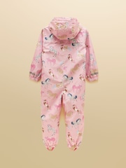 Joules Girls' Raindrop Pink Horse Waterproof Packaway Puddlesuit - Image 2 of 5