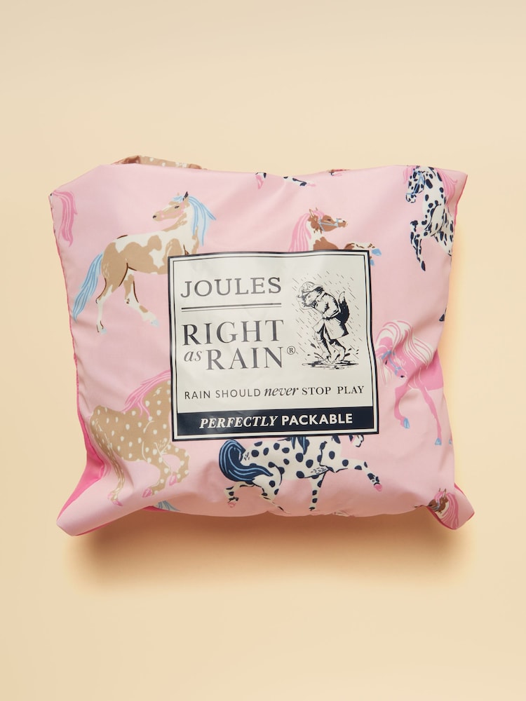 Joules Girls' Raindrop Pink Horse Waterproof Packaway Puddlesuit - Image 7 of 7 Joules Girls' Raindrop Pink Horse Waterproof Packaway Puddlesuit - Image 7 of 7